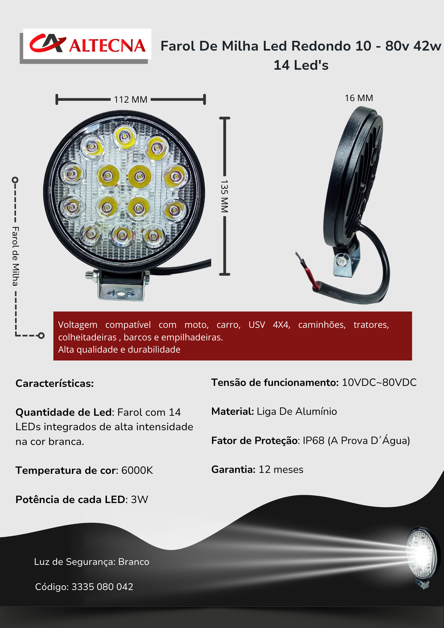 farol de Milha 14 Leds